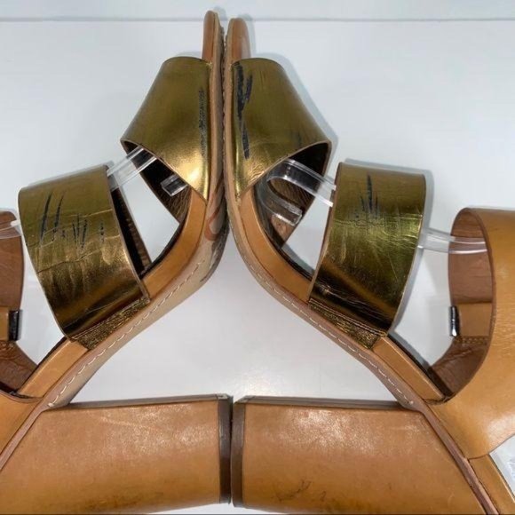 Sam Edelman Yelena Block Heel Gold Chunky Sandals - Picture 11 of 12